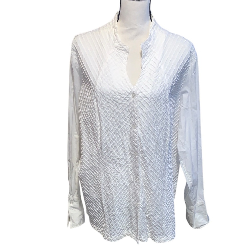 JL Studio Exclusively for Jessica London White Textured Button Down Blouse